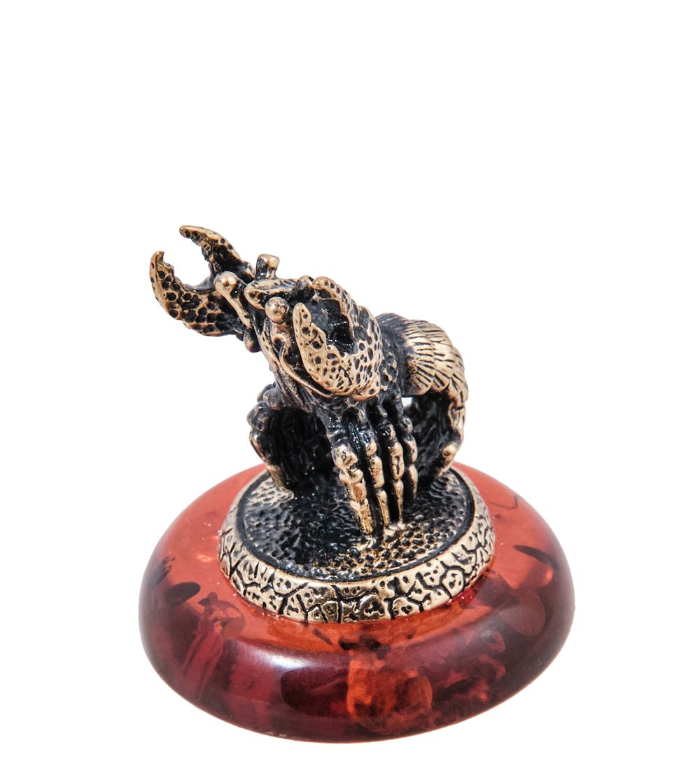 Народные промыслы AM- 556 Фигурка «Знак зодиака - Рак» (латунь, янтарь)