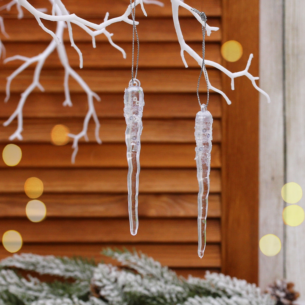 Подвеска «Морозная сосулька» 10 см (набор 2 шт), Белый