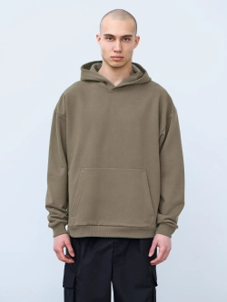 Худи оверсайз без начеса (серо-оливковый)