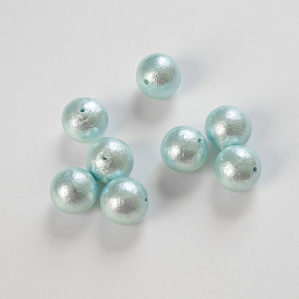 Хлопковый жемчуг, оттенок "Aqua", шар 14мм, сквозное отверстие