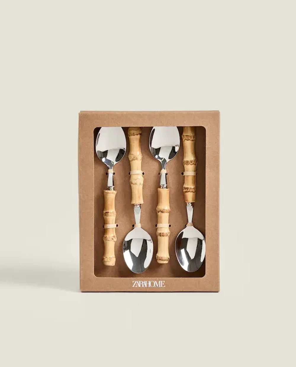 ZARA HOME НАБОР ДЕСЕРТНЫХ ЛОЖЕК С БАМБУКОВОЙ РУЧКОЙ (НАБОР ИЗ 4 ПРЕДМЕТОВ), КОРИЧНЕВЫЙ
