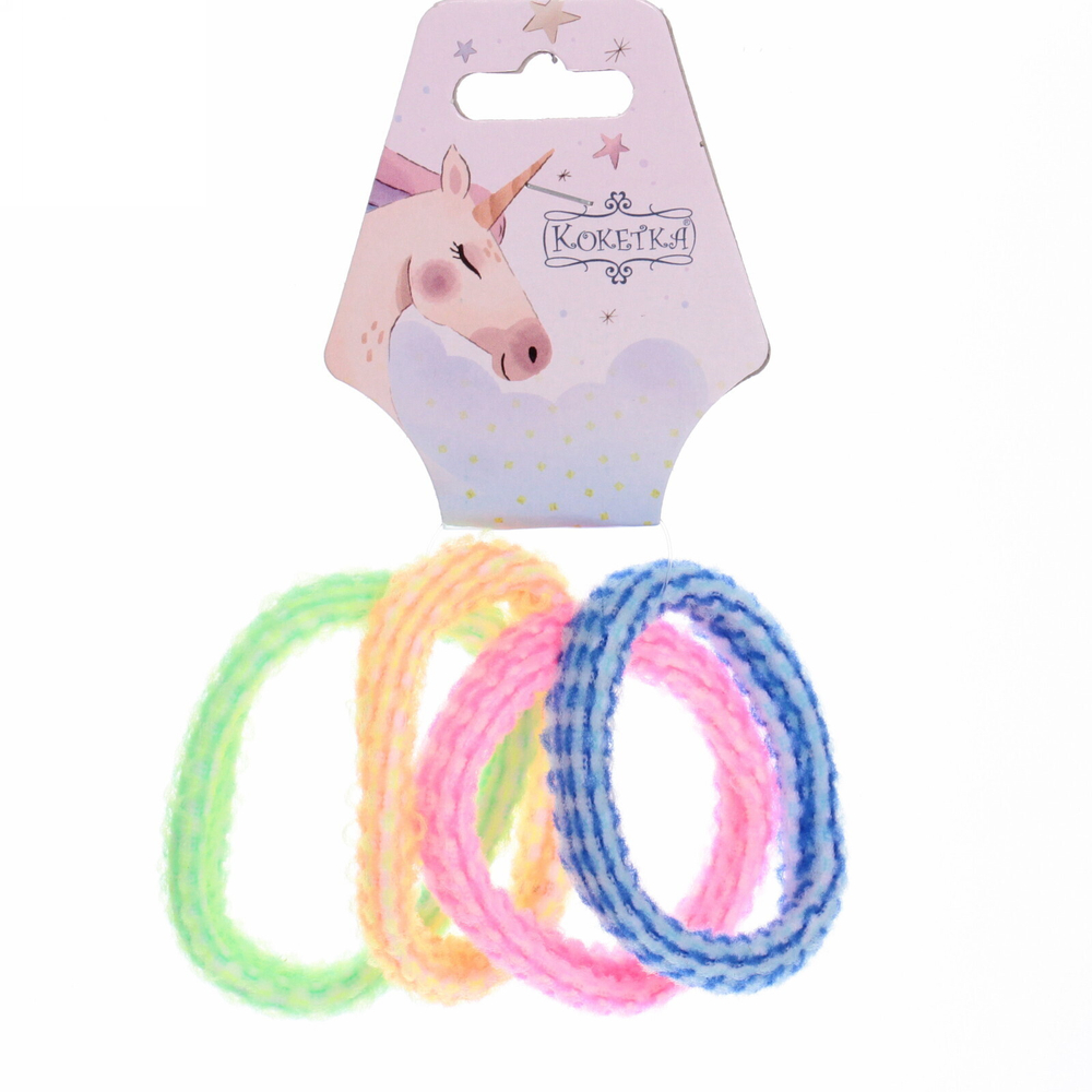 Резинки для волос детские 4шт «Your Paradise», яркие колечки, микс 6 цветов, d-5,5см (подвес Единорожек)