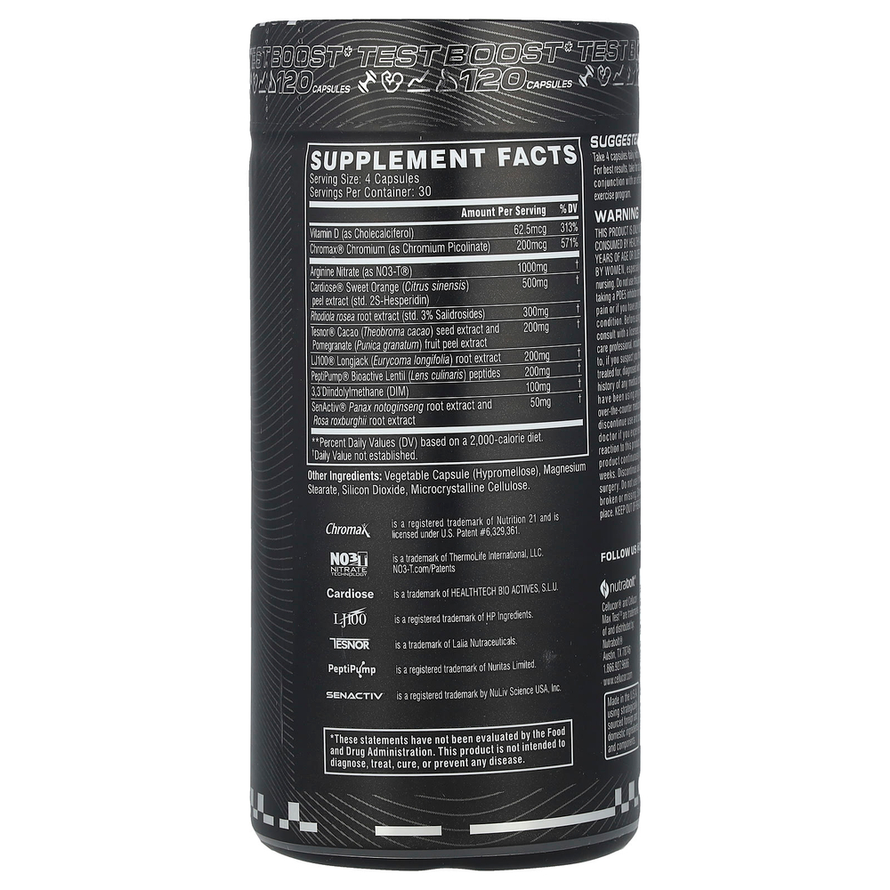 C4 / Cellucor, Max Test ™, Testosterone Booster, 120 капсул