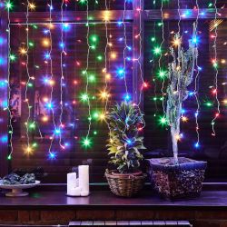 ULD-C3020-240-STK MULTI IP44 Занавес светодиодный со статическим свечением. 3х2м. Соединяемый. 240 светодиодов. Разноцветный свет. Провод прозрачный. TM Uniel