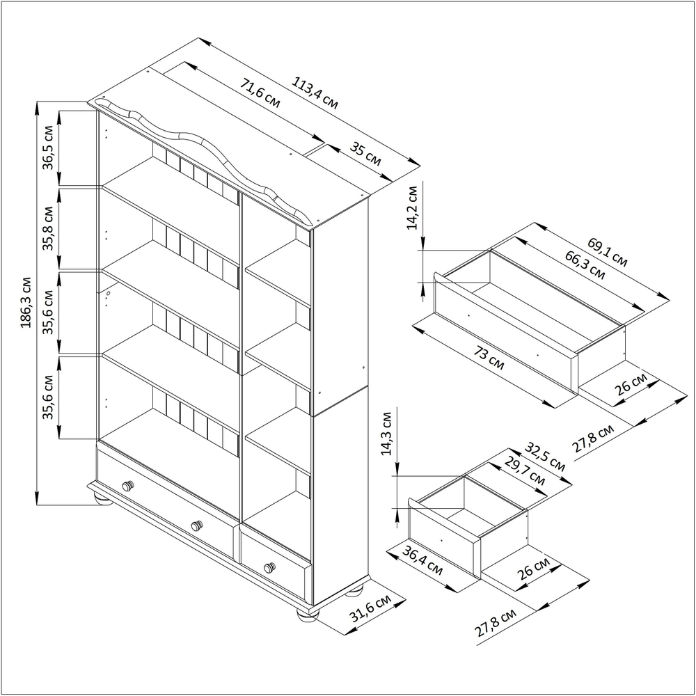 Dipriz Шкаф с витриной Бритта из массива сосны, 3 двери, 113х32х186 см, эвкалипт