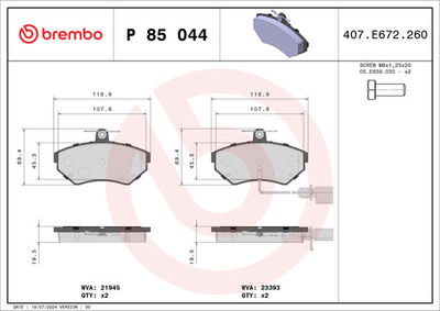 BREMBO - P85044-BRB - Brake Pad Set, disc brake