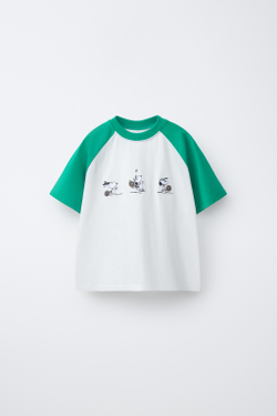 ZARA ФУТБОЛКА РЕГЛАН С ВЫШИВКОЙ SNOOPY PEANUTS™, БЕЛЫЙ