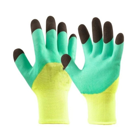 Перчатки нейлоновые с вспененным полиуретаном *Ноготки* (3/4, салатово-зелёные)