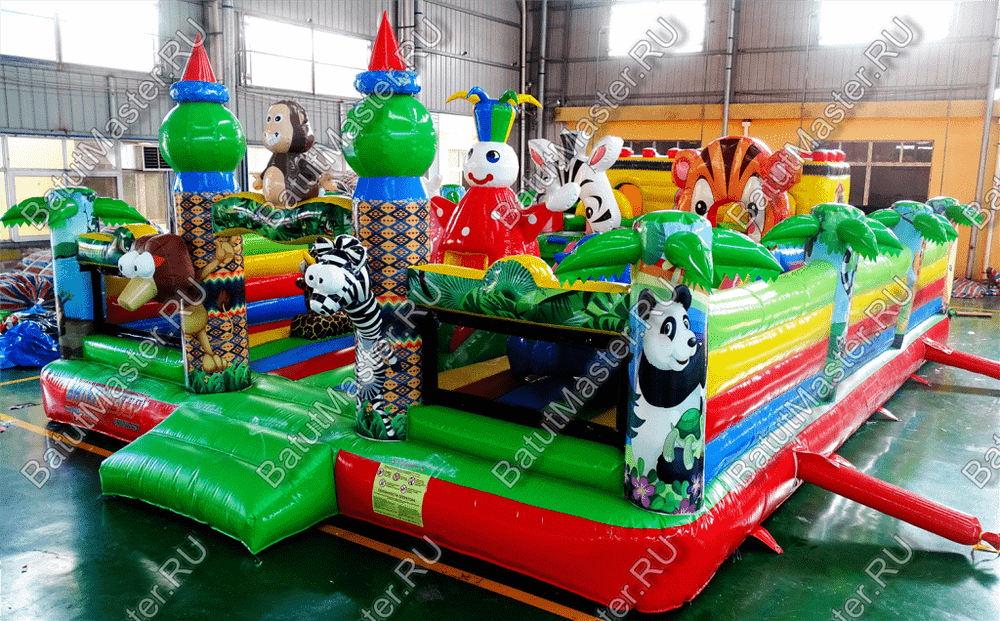Коммерческий надувной батут "Зверята на радуге" 10*7*2.8 м