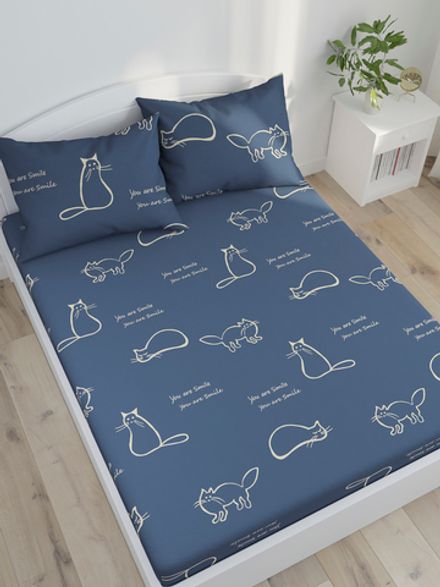 Простынь на резинке Сказка "Котики" 140х200 см, перкаль