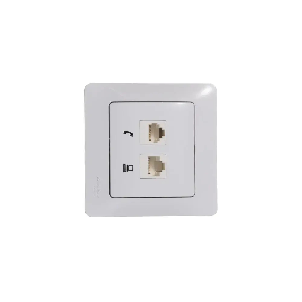 GLOSSA РОЗЕТКА двойная RJ11+RJ45 кат.5e, механизм, БЕЛЫЙ