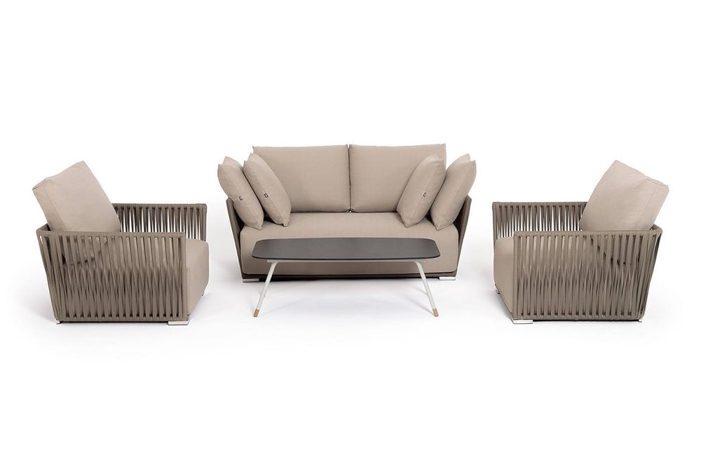 "Форли" лаунж-зона 4-местная плетеная из роупа (веревки), каркас алюминиевый светло-серый, роуп серо-коричневый