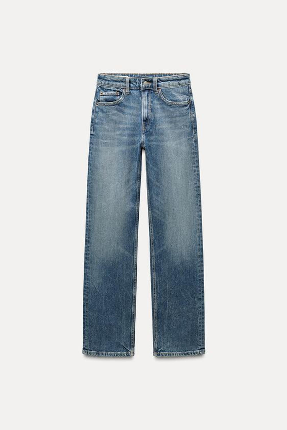 ZARA ДЖИНСЫ TRF ПРЯМОГО КРОЯ С ВЫСОКОЙ ПОСАДКОЙ, СИНИЙ