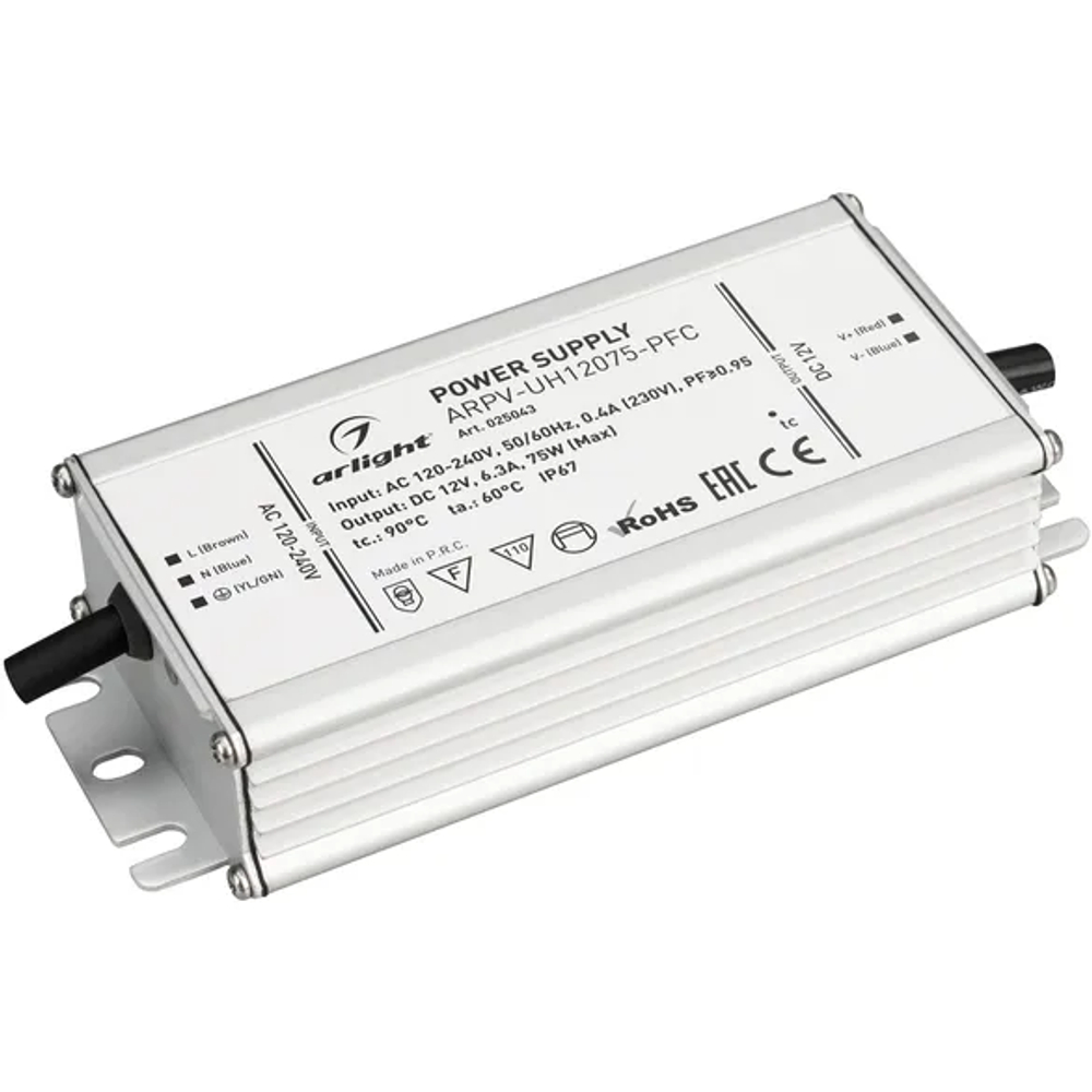 Блок питания ARPV-UH12075-PFC (12V, 6.3A, 75W) (Arlight, IP67 Металл, 7 лет) 025043
