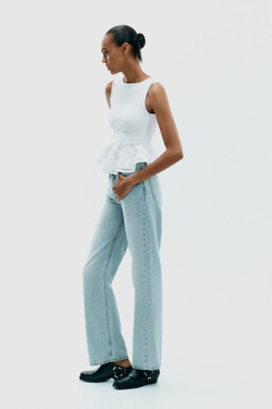 ZARA ТОП С БРЕТЕЛЯМИ И БАСКОЙ, БЕЛЫЙ