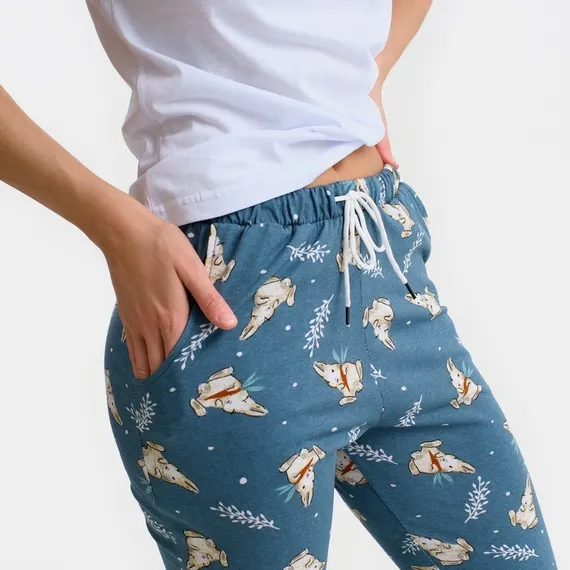 Брюки женские с принтом, цвет голубой, размер 46