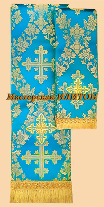 Закладка голубая с золотом для Евангелия и Апостол из парчи.