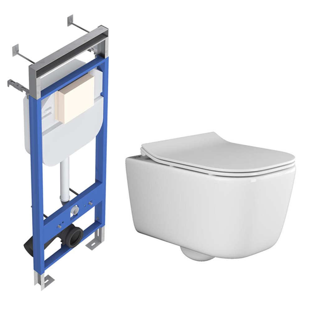 Комплект подвесной безободковый унитаз Ceramica Nova New Day CN3005 с крышкой-сиденьем микролифт + инсталляция Creto Standart 1.1