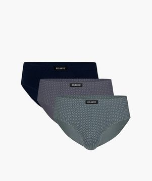 Мужские трусы (3шт) слипы классика Atlantic 3MP-148, зеленый + темно-синий + серый