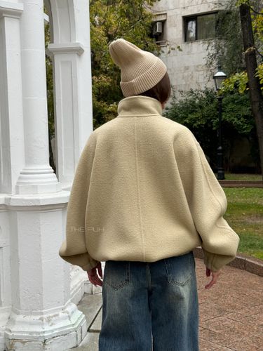 Шерстяной бежевый оверсайз бомбер