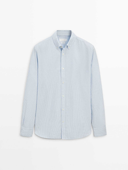 Massimo Dutti Рубашка из 100% хлопка в полоску, небесно-голубой