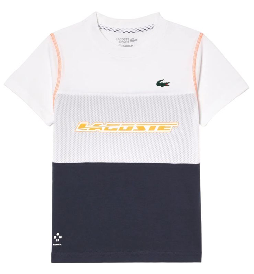 Футболка для мальчика теннисная Lacoste Tennis x Daniil Medvedev Jersey T-Shirt -white/blue/orange