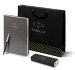 Подарочный набор: Шариковая ручка Parker Jotter Essential, Satin Black CT и Ежедневник  недатированный, серый
