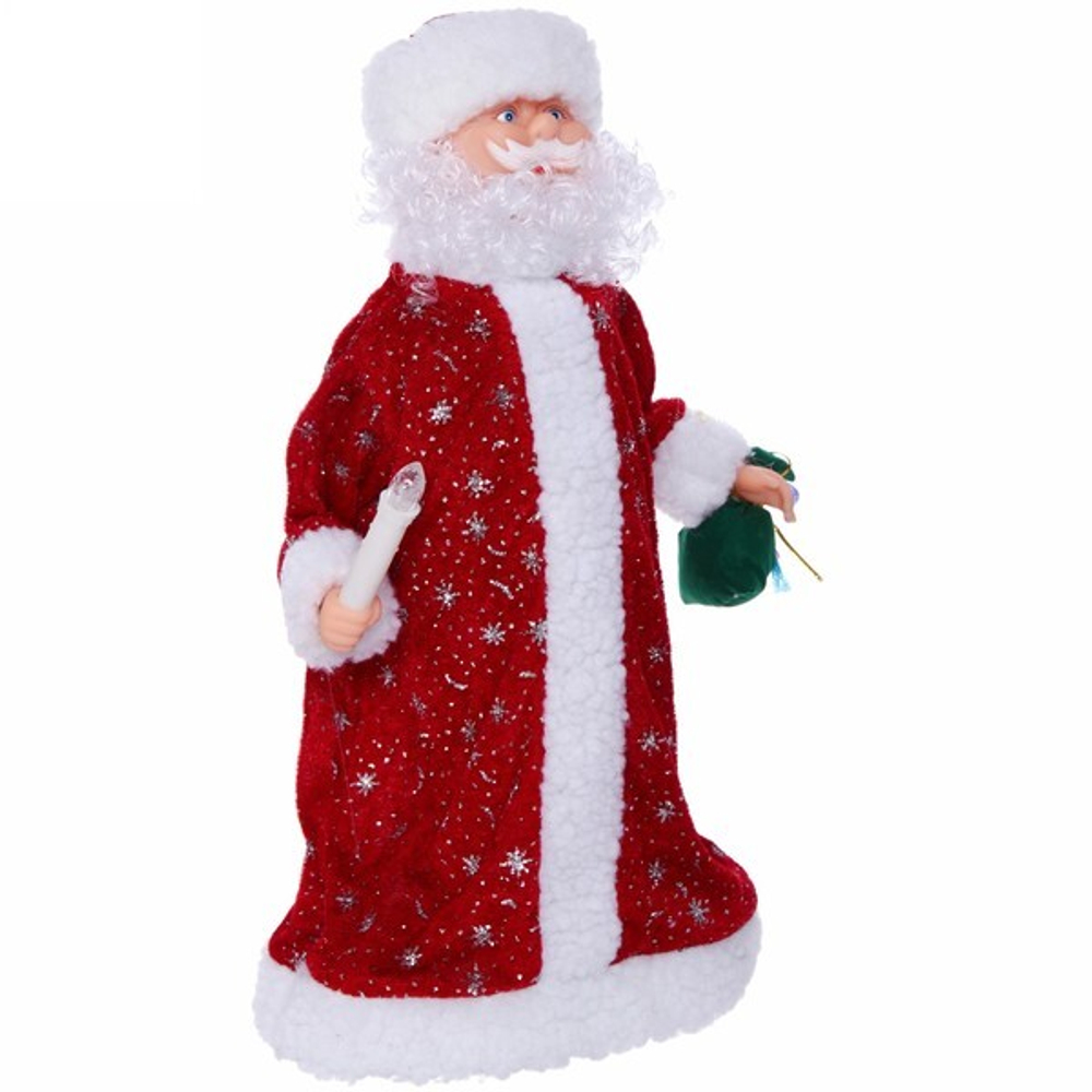 Дед Мороз музыкальный 39см красный со свечой и мешком