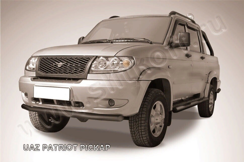 Защита переднего бампера (нержавейка) Uaz Pickup (2008-2014) d57 (черный)