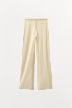 ZARA ТРИКОТАЖНЫЕ БРЮКИ С ПУГОВИЦАМИ, ЭКРЮ