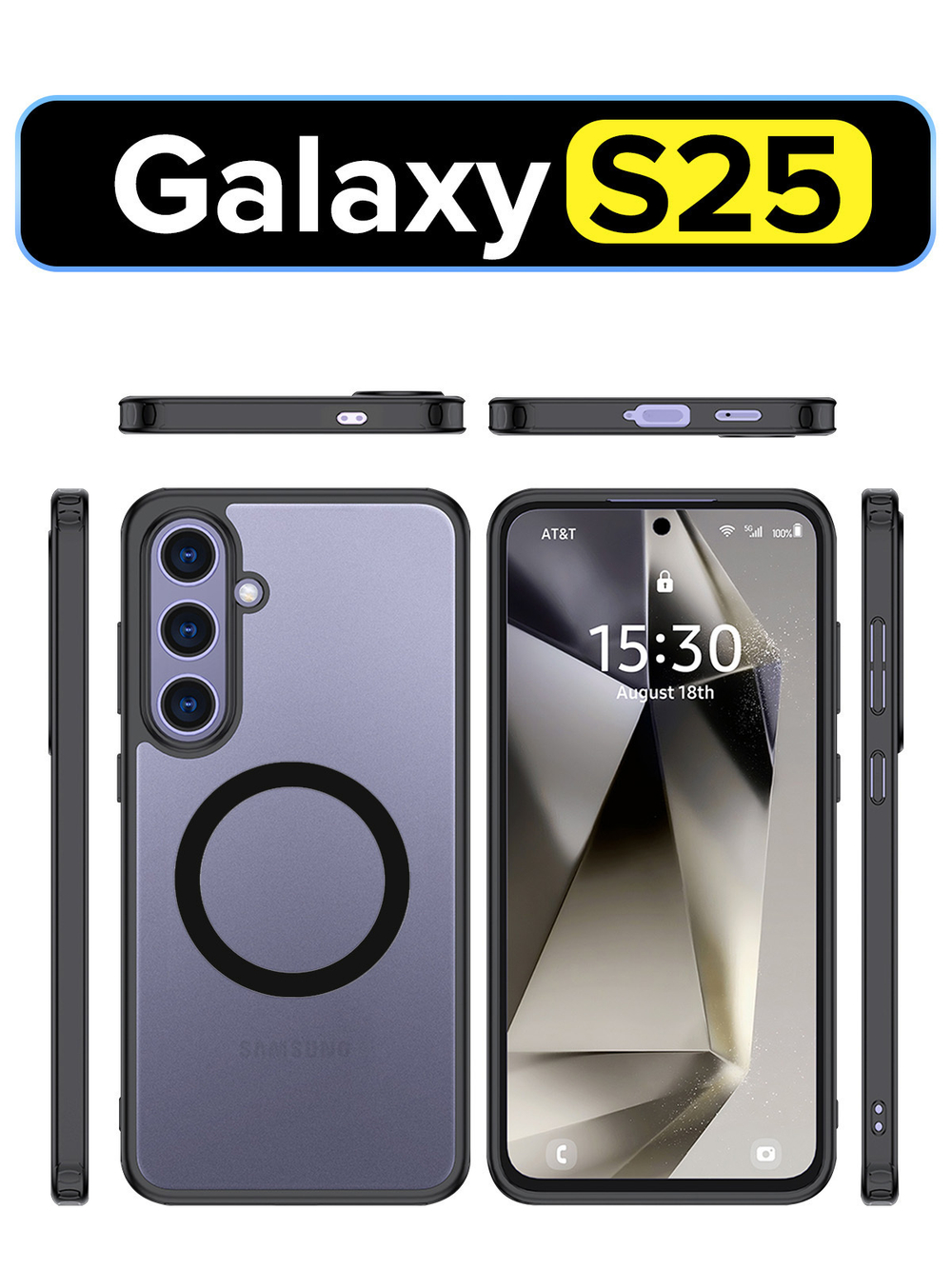 Чехол с Magsafe для Samsung Galaxy S25 прозрачный матовый с черным бортом WLONS