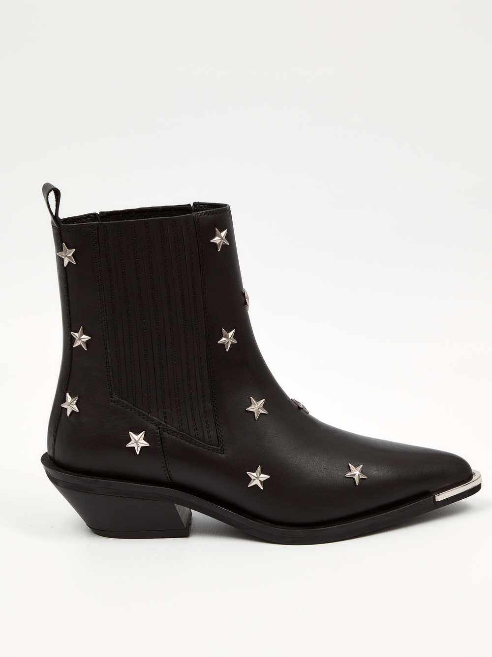 Казаки из натуральной кожи со стальным носиком AMALIA STAR черные