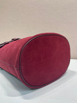 Prada Buckle Belted Suede Bucket Bag 28 cm