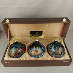 Набор из 3-х ёлочных шаров "Сказки" с росписью Палех