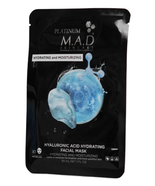 M.A.D. PLATINUM HYALURONIC ACID HYDRATING FACIAL MASK 1 шт Восстанавливающая маска-саше «Платинум»
