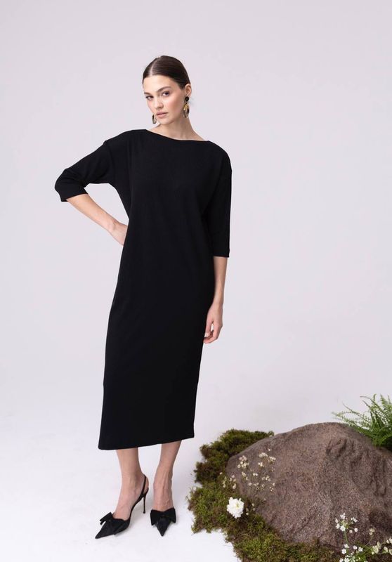 Платье трикотажное, в рубчик, черный