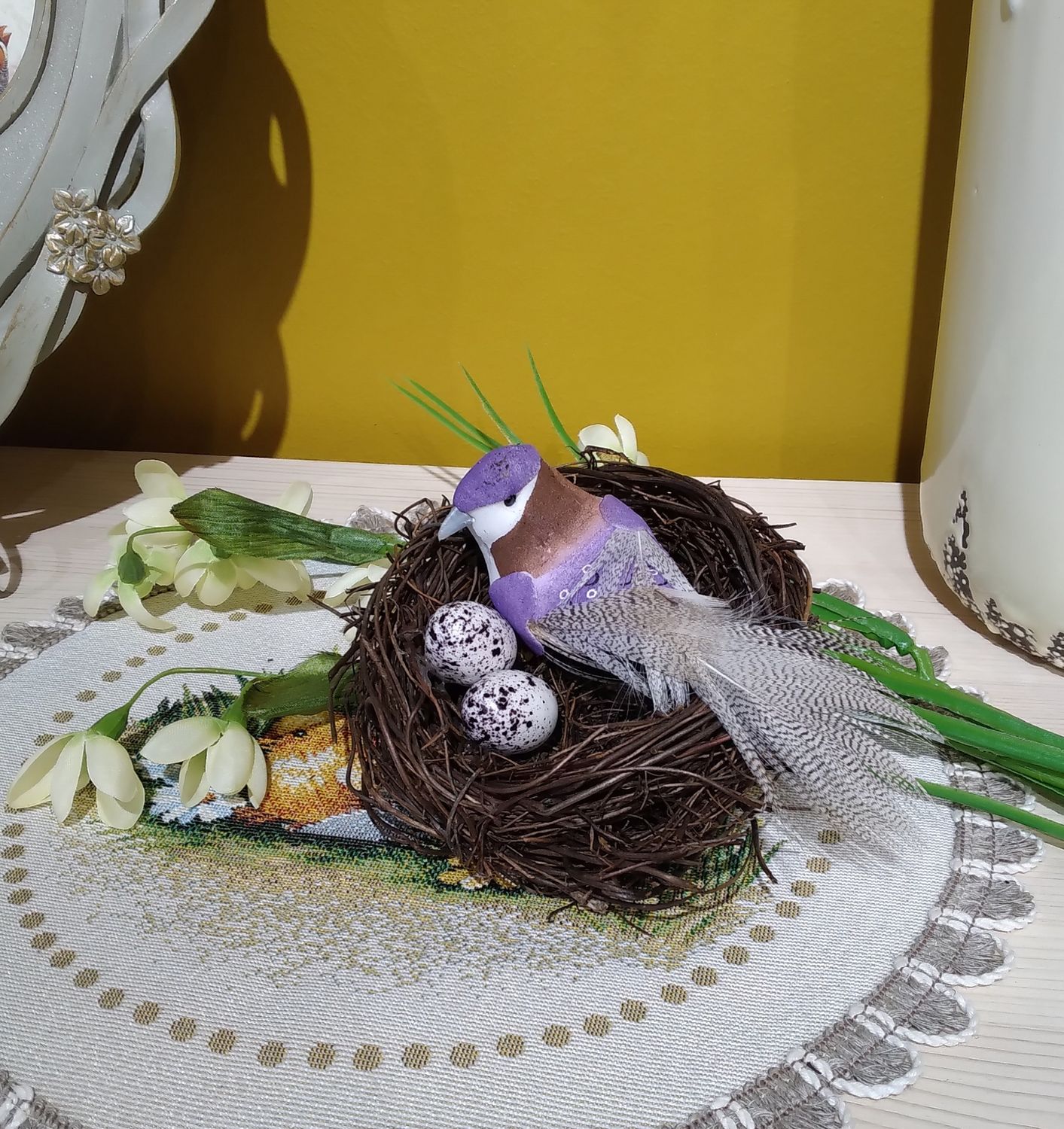 птичка в гнезде 12 см цвет фиолетовый