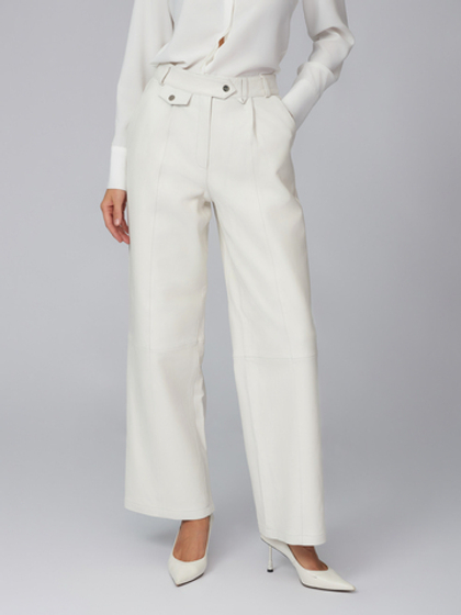 Женские кожаные брюки белые прямого кроя