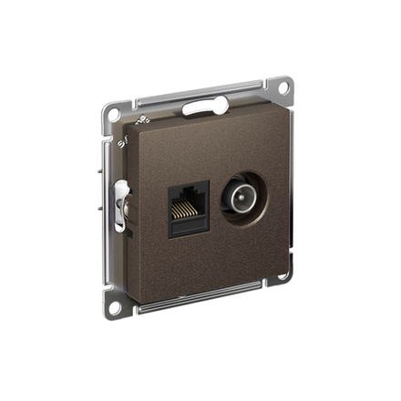 Розетка компьютерная + телевизионная 2-м AtlasDesign RJ45 кат.5E + TV механизм мокко SE ATN000689