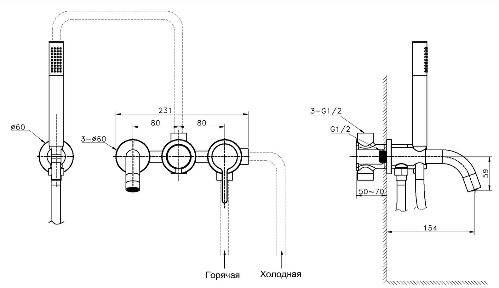 Смеситель для ванны Вилла (Villa) Vincea VTFW-1VL1GM, встраиваемый, вороненая сталь