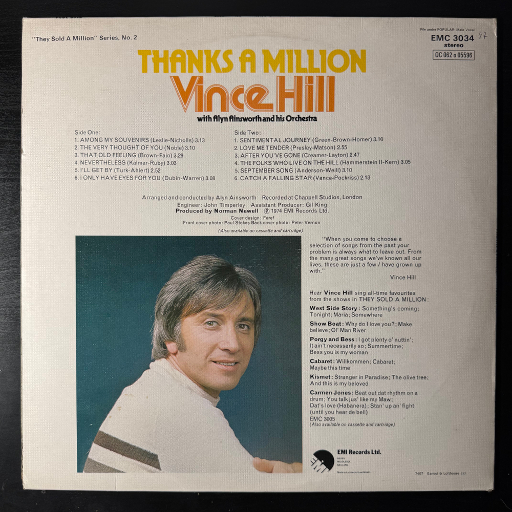 Vince Hill With Alyn Ainsworth And His Orchestra – Thanks A Million (Англия 1974г.)