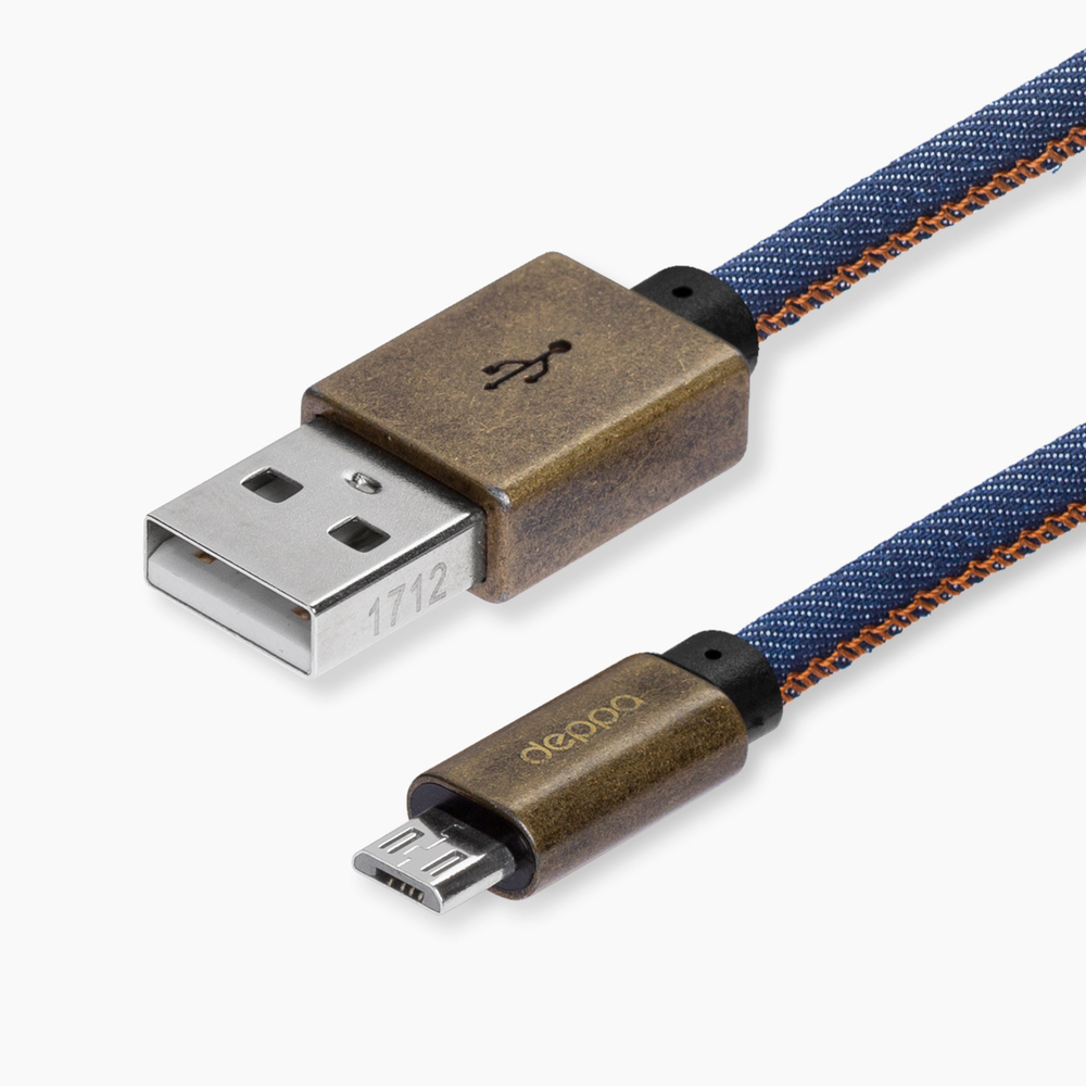 Дата-кабель Jeans USB - micro USB, медь/джинса 1.2м, синий