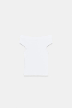 ZARA ФУТБОЛКА С ВЫРЕЗОМ ЛОДОЧКОЙ, БЕЛЫЙ