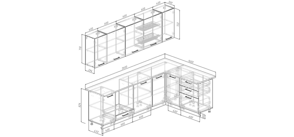 Кухонный гарнитур угловой Лада 2600х1600 столешница 26 мм