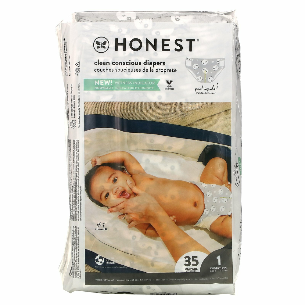 The Honest Company, Honest Diapers, размер 1, 8–14 фунтов (8–14 фунтов), Pandas, 35 подгузников