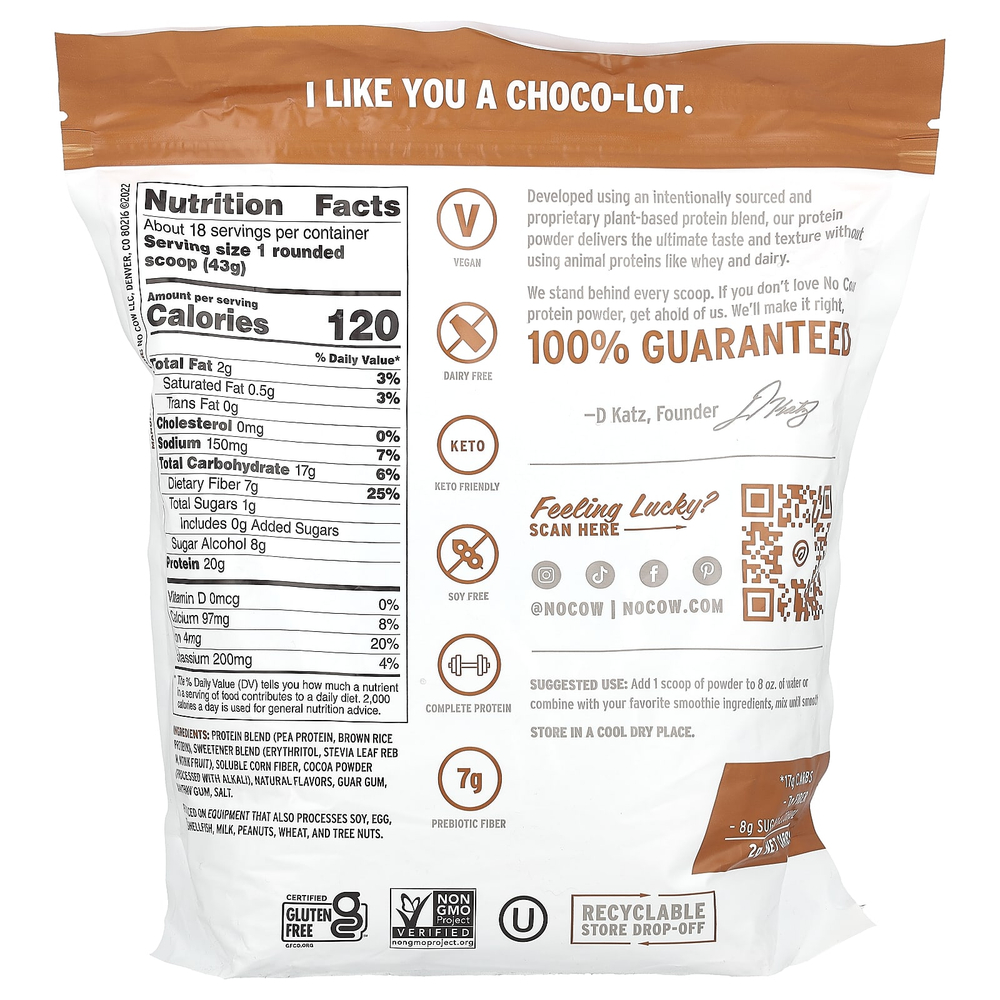 No Cow, протеиновый порошок, со вкусом шоколада, 774 г (1,7 фунта)