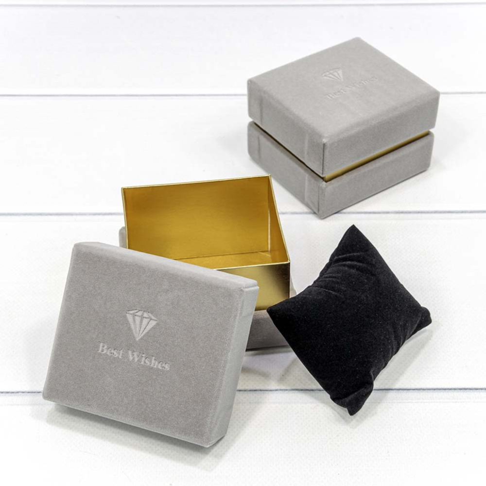 Коробка Ювелирная 8.9х7.9х6.5 см Набор 2 шт бархатная (Серый)