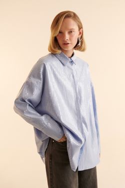 Рубашка с пайетками (Office Queen), голубая