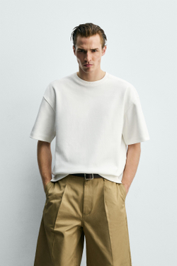 ZARA ТОЛСТОВКА RELAXED FIT ИЗ ИНТЕРЛОКА, БЕЛЫЙ