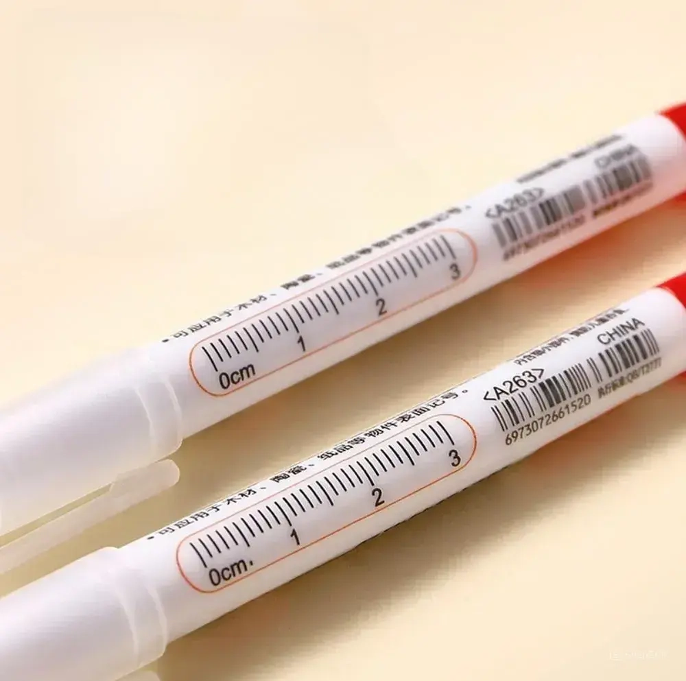 Маркер строительный тонкий разметочный с длинным наконечником / 5 шт (черный, красный, зеленый, синий, белый) / Маркеры строительные набор для разметки по металлу, дереву, стеклу, ткани перманентный